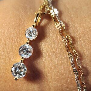 NIB VTG 925 Tri Color Necklace and 3 Stone "Diamond" Pendant